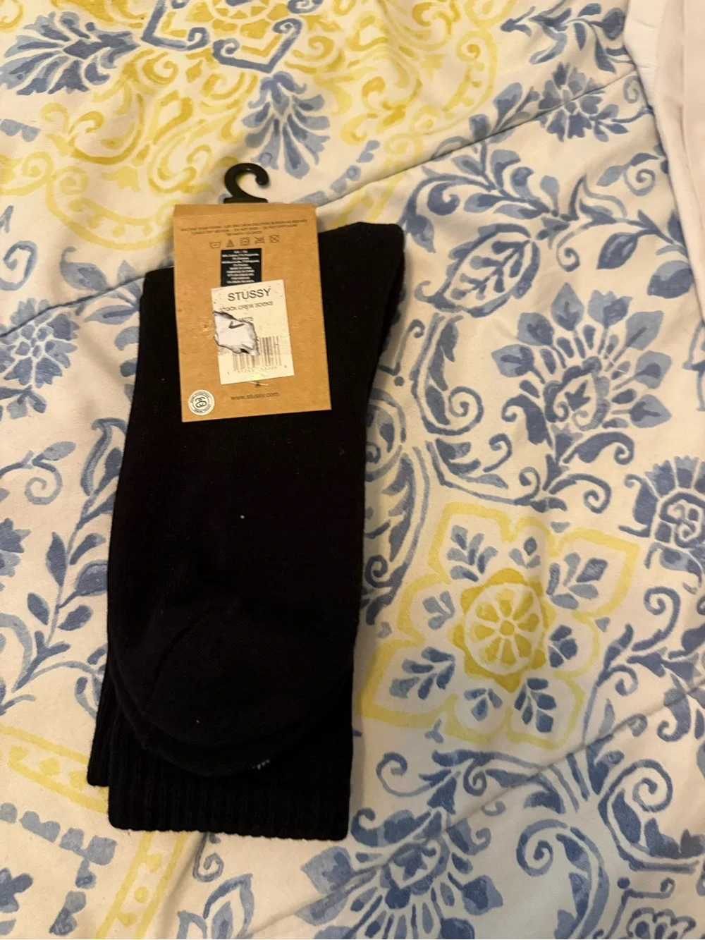 Stussy Helvetica Black Crew Socks with White Logo